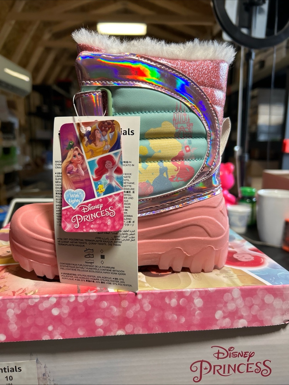 Disney Pink Iridescent Princess Kids Rain & Snow Boots